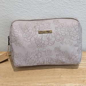 Revive Vintage Vegan Leather Floral Embossed Cosmetic Bag, NWT